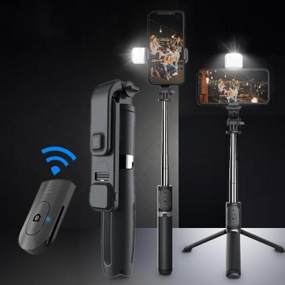 Picture of R1s Adjustable 4 in 1 Multifunctional Monopod Selfie Stick & Tripod with LED Selfie Light & Wireless Bluetooth Remote Control - Selfie Stick