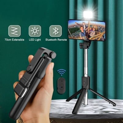 Picture of R1s Adjustable 4 in 1 Multifunctional Monopod Selfie Stick & Tripod with LED Selfie Light & Wireless Bluetooth Remote Control - Selfie Stick