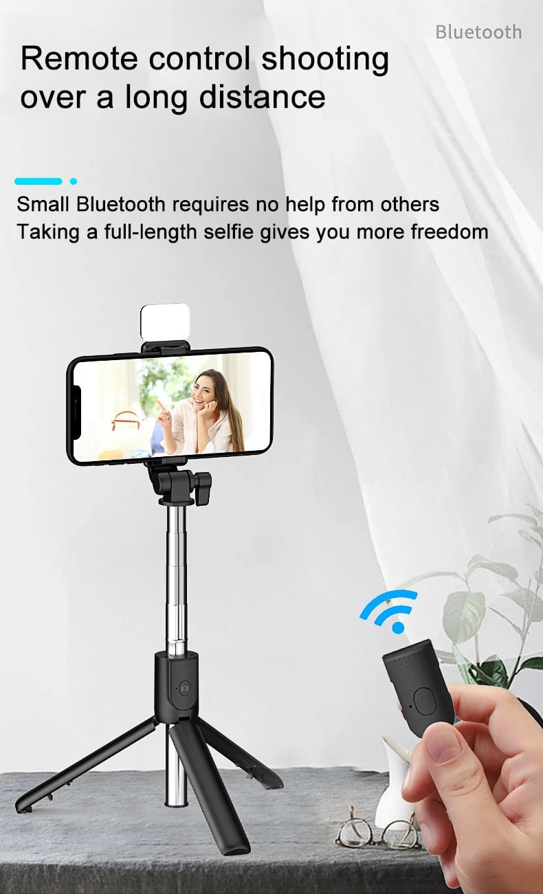 Picture of R1s Adjustable 4 in 1 Multifunctional Monopod Selfie Stick & Tripod with LED Selfie Light & Wireless Bluetooth Remote Control - Selfie Stick