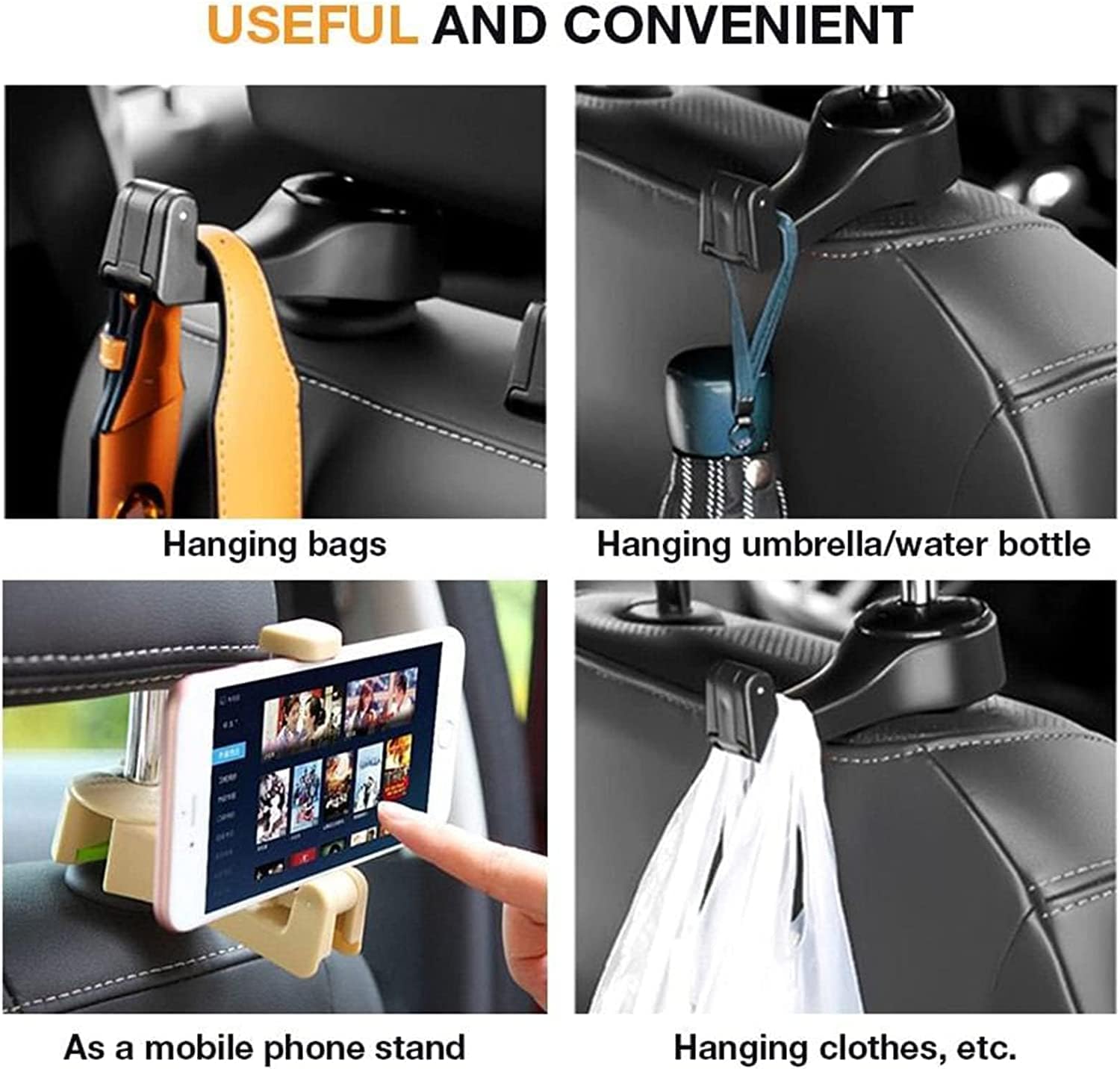 Picture of Adjustable Car Hooks Mobile Phone Holder Stand Portable Car Seat Back Fastener Universal Cell Phone Plastic Bracket Support - Multicolor