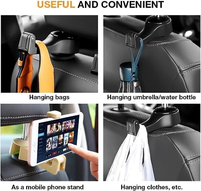 Picture of Adjustable Car Hooks Mobile Phone Holder Stand Portable Car Seat Back Fastener Universal Cell Phone Plastic Bracket Support - Multicolor