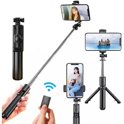 Picture of S03 Bluetooth Selfie Stick with Tripod & Bluetooth Remote Multi-Functional Extendable Bluetooth Selfie Stick Tripod (Bluetooth Remote Included) - Black