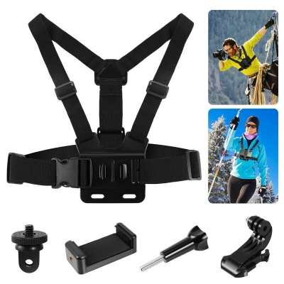 Picture of Action Camera Mount with Phone Holder - Action camera chest mount and for Helmet for hero go pro, eken, osmo action camera mount bike vloging mount - Black