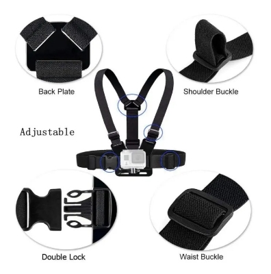 Picture of Action Camera Chest Mount with Phone Holder for Smartphone and Action Camera - Effortlessly Capture Your Vlogs and Adventures, Chest Mount With Mobile Mount Holder - Black