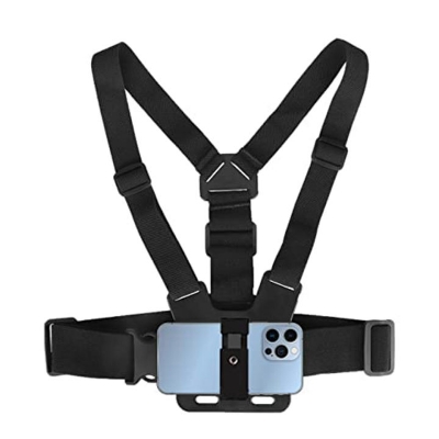 Picture of Action Camera Chest Mount with Phone Holder for Smartphone and Action Camera - Effortlessly Capture Your Vlogs and Adventures, Chest Mount With Mobile Mount Holder - Black
