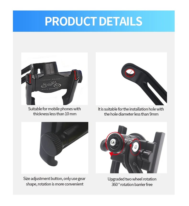 Picture of 03-H2 High Quality Metal bike Mobile Holder Motorcycle Mobile Phone Bracket Mountain Bike Aluminum Alloy Mobile Phone Holder Mobile Stand - Black