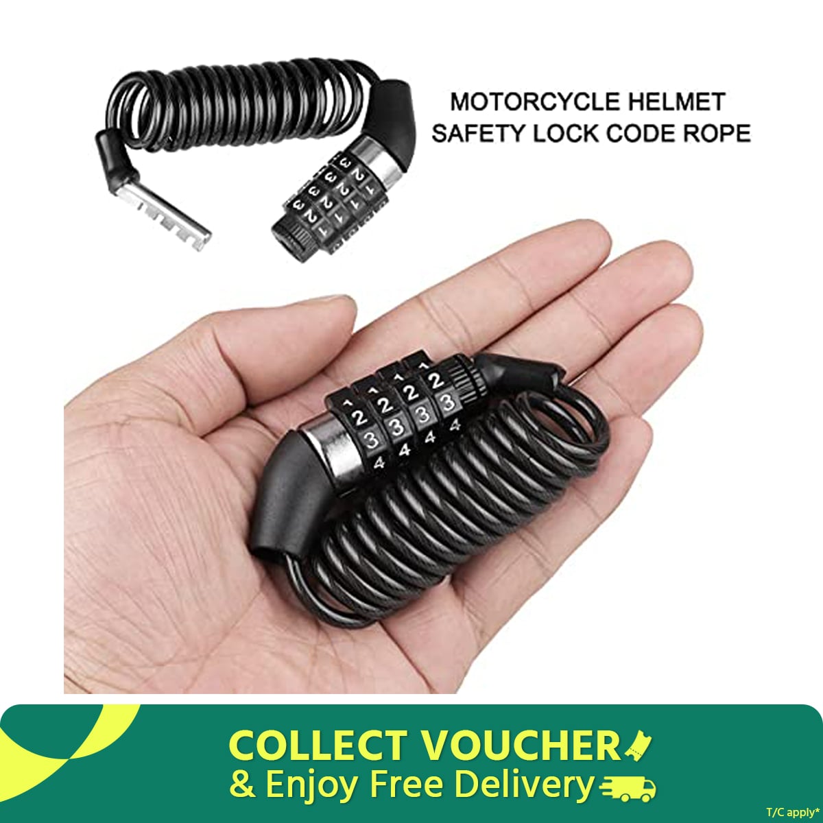 Picture of Motorcycle Helmet Lock Key Less 4 Digit Combination Code Steel Cable Security Changeable Password Helmet Lock for bike - Black