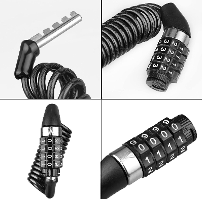 Picture of Motorcycle Helmet Lock Key Less 4 Digit Combination Code Steel Cable Security Changeable Password Helmet Lock for bike - Black