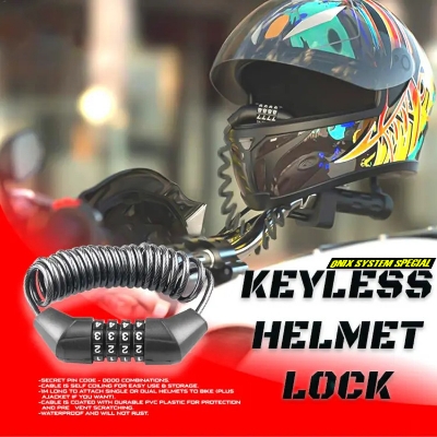 Picture of Helmet Lock 4 Digit Combination Changeable Password Lock Steel Cable Security Password Helmet Lock-Black (Set Lock)