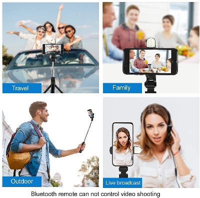Picture of R1S Adjustable 4 in 1 Multifunctional Monopod Selfie Stick & Tripod with Selfie Light & Wireless Bluetooth Remote Control - Selfie Stick