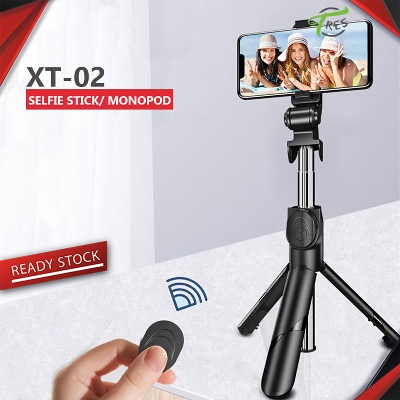 Picture of XT-02 Flexible 2 in 1 Bluetooth Selfie Stick Horizontal and Vertical Shooting Mobile Phone Tripod Remote Control Selfie Stand - Black