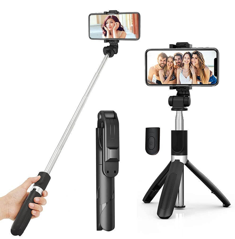 Picture of XT-02 Flexible 2 in 1 Bluetooth Selfie Stick Horizontal and Vertical Shooting Mobile Phone Tripod Remote Control Selfie Stand - Black