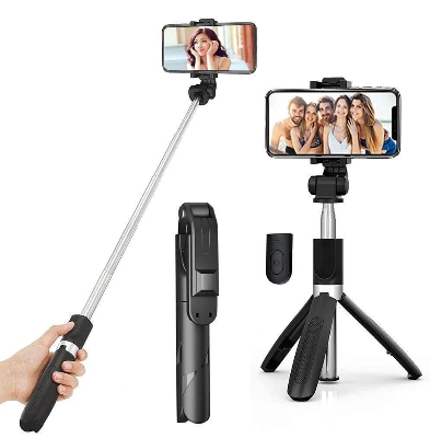 Picture of XT-02 Flexible 2 in 1 Bluetooth Selfie Stick Horizontal and Vertical Shooting Mobile Phone Tripod Remote Control Selfie Stand - Black