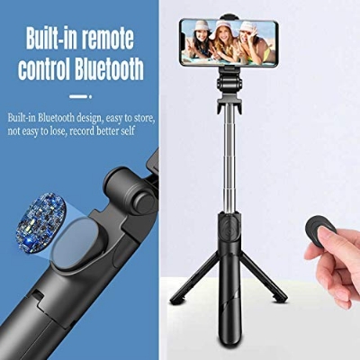 Picture of XT-02 Flexible 2 in 1 Bluetooth Selfie Stick Horizontal and Vertical Shooting Mobile Phone Tripod Remote Control Selfie Stand - Black