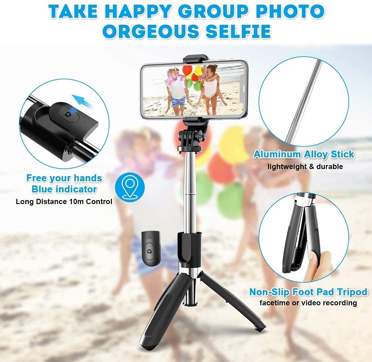 Picture of XT-02 Flexible 2 in 1 Bluetooth Selfie Stick Horizontal and Vertical Shooting Mobile Phone Tripod Remote Control Selfie Stand - Black