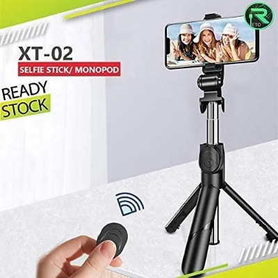 Picture of XT-02 Flexible 2 in 1 Bluetooth Selfie Stick Horizontal and Vertical Shooting Mobile Phone Tripod Remote Control Selfie Stand - Black