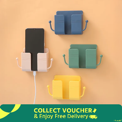 Picture of 1pcs Wall Mounted Organizer Storage Box Remote Control Mounted Mobile Phone Plug Wall Holder Charging Multifunction Holder Stand - Multicolor