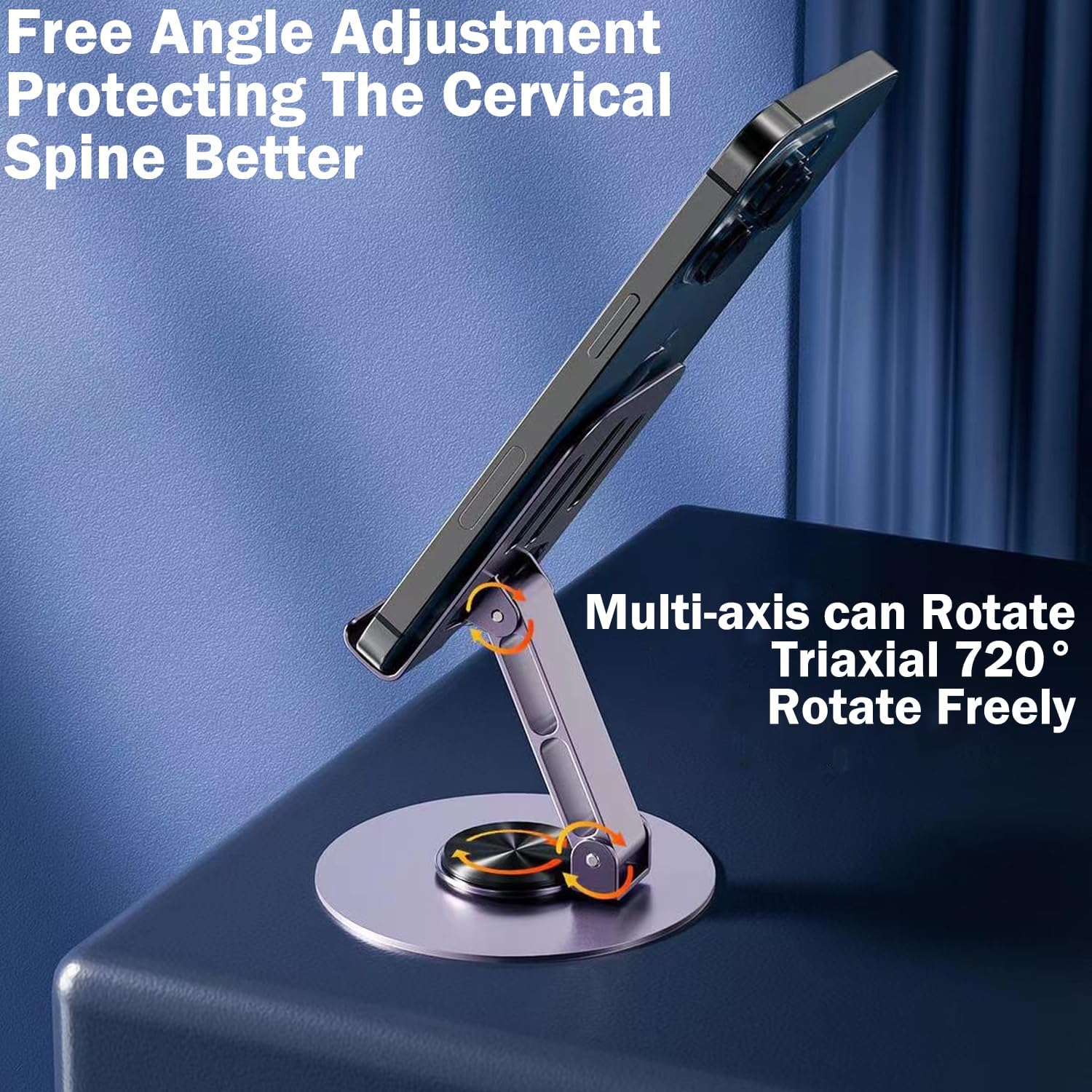 Picture of Full Metal 360 Degree Rotating Stress-Relieving Phone and Tablet Universal Stand - Desktop Phone Holder Aluminum Alloy Universal 720° Rotation Tablet Support Adjustable Stand Mount For Mobile Phone Holder Stand - Multicolor