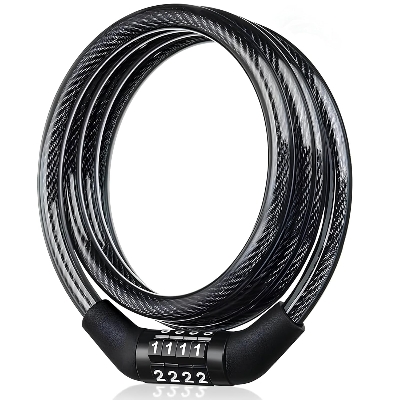 Picture of Heavy Duty 4 digit set password Digital Number Lock - Universal Combination Cable Lock for Bike, Helmet, Luggage | Steel Wire, PVC, Plastic - Black