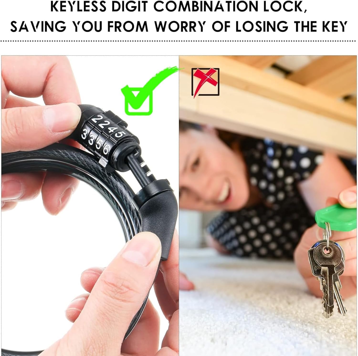 Picture of Heavy Duty 4 digit set password Digital Number Lock - Universal Combination Cable Lock for Bike, Helmet, Luggage | Steel Wire, PVC, Plastic - Black