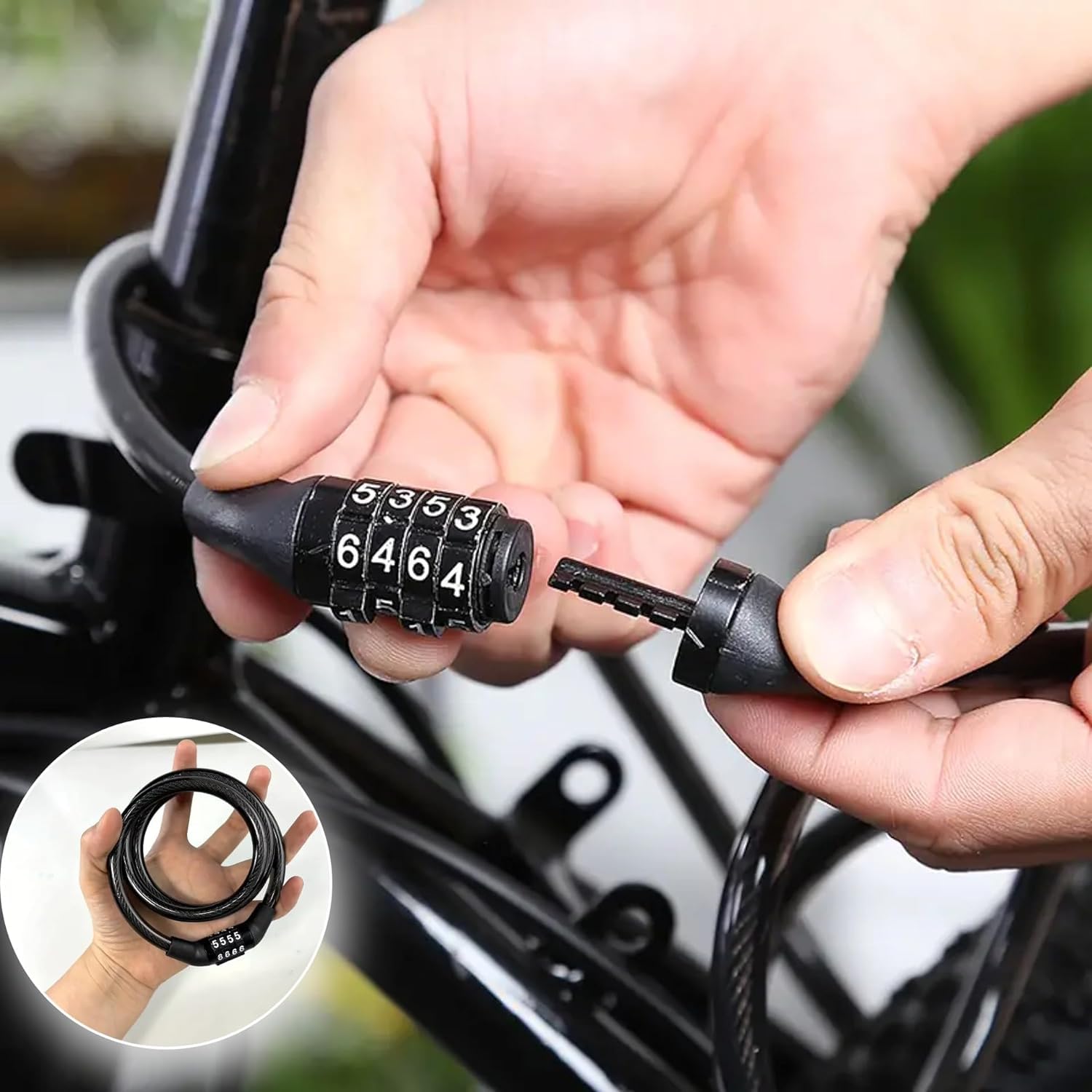 Picture of Heavy Duty 4 digit set password Digital Number Lock - Universal Combination Cable Lock for Bike, Helmet, Luggage | Steel Wire, PVC, Plastic - Black