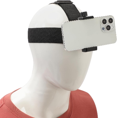 Picture of Head Mounted Mobile Phone Holder, First-Person View Video Outdoor Live Shooting Bracket with Phone Clip(4"-7") for Smartphones and GoPro Insta360 Sony DJI Action Camera Head Mount Strap - Black.