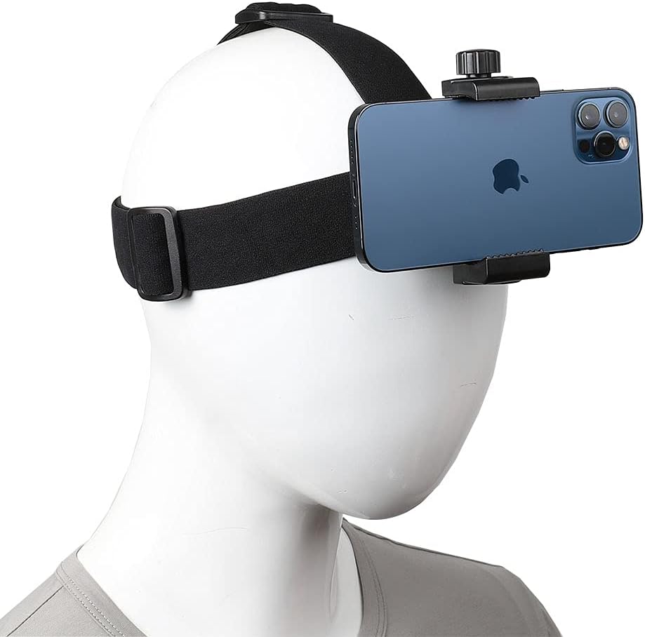 Picture of Head Mounted Mobile Phone Holder, First-Person View Video Outdoor Live Shooting Bracket with Phone Clip(4"-7") for Smartphones and GoPro Insta360 Sony DJI Action Camera Head Mount Strap - Black.