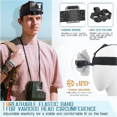 Picture of Head Mounted Mobile Phone Holder with Phone Clip for iPhone Samsung Smartphones GoPro Hero Insta360 SJCAM DJI Action Camera - Black