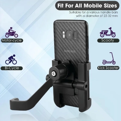 Picture of Aluminum Alloy Adjustable Bike Mobile Phone Holder Full Metal bike Motorcycle Mobile Holder Phone Bracket Mountain Bike Mobile Stand C2 - Black