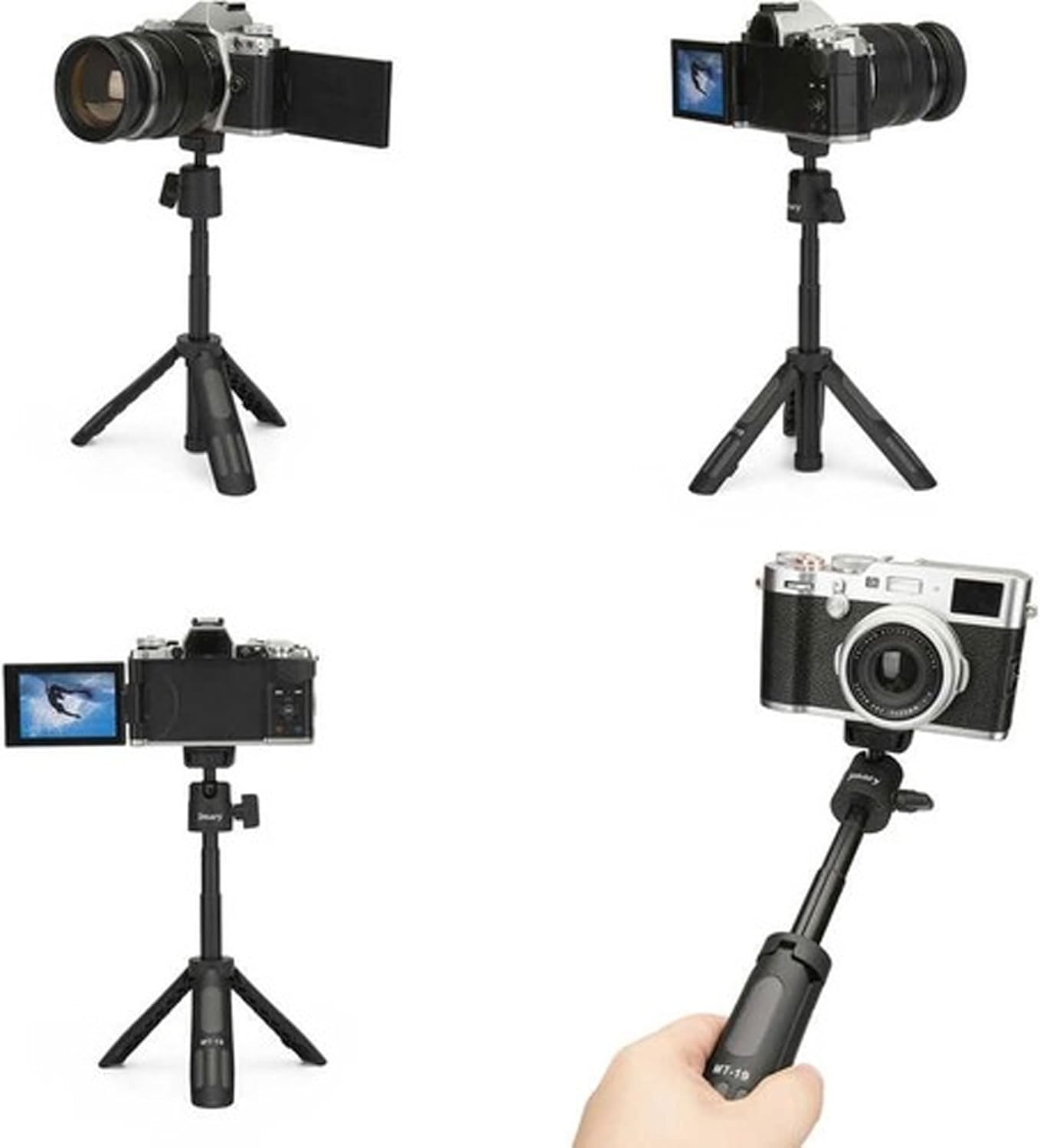 Picture of Jmary MT-19 Mini Tripod Stand with Universal Mobile Phone Holder and High quality aluminum alloy Ball-Head - Black