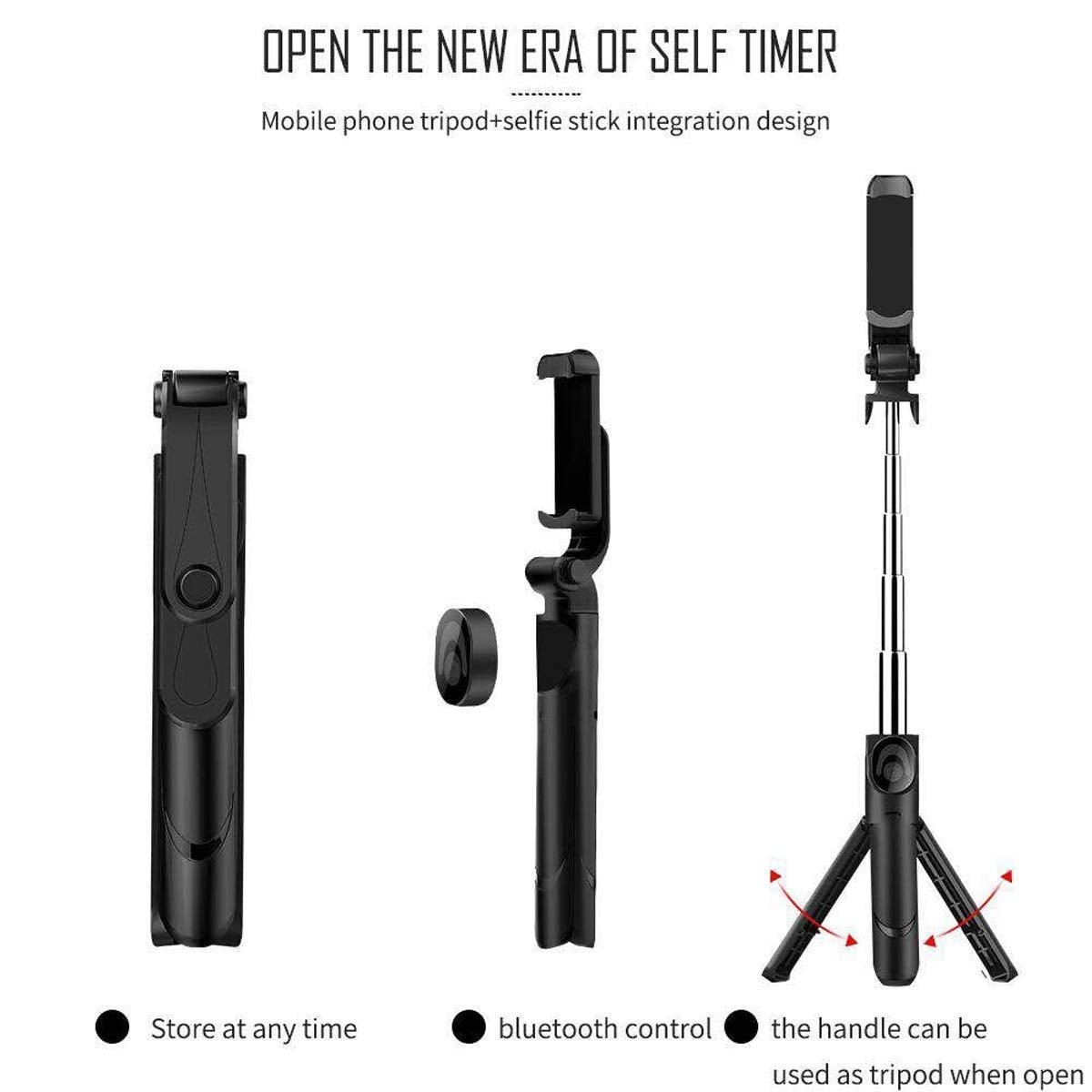 Picture of Stand XT-02/ Aluminium Alloy Bluetooth Remote Control Selfie Stick - Black