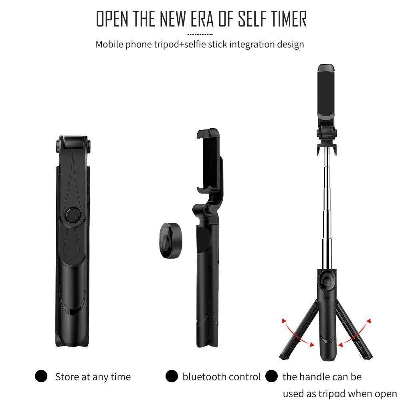 Picture of Stand XT-02/ Aluminium Alloy Bluetooth Remote Control Selfie Stick - Black