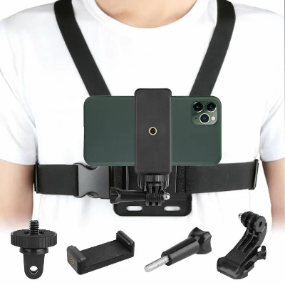 Picture of Adjustable Chest Strap Mount with J-Hook – GoPro & Action Camera Holder | DJI Osmo Action, Insta360 & Mobile Compatible - Black