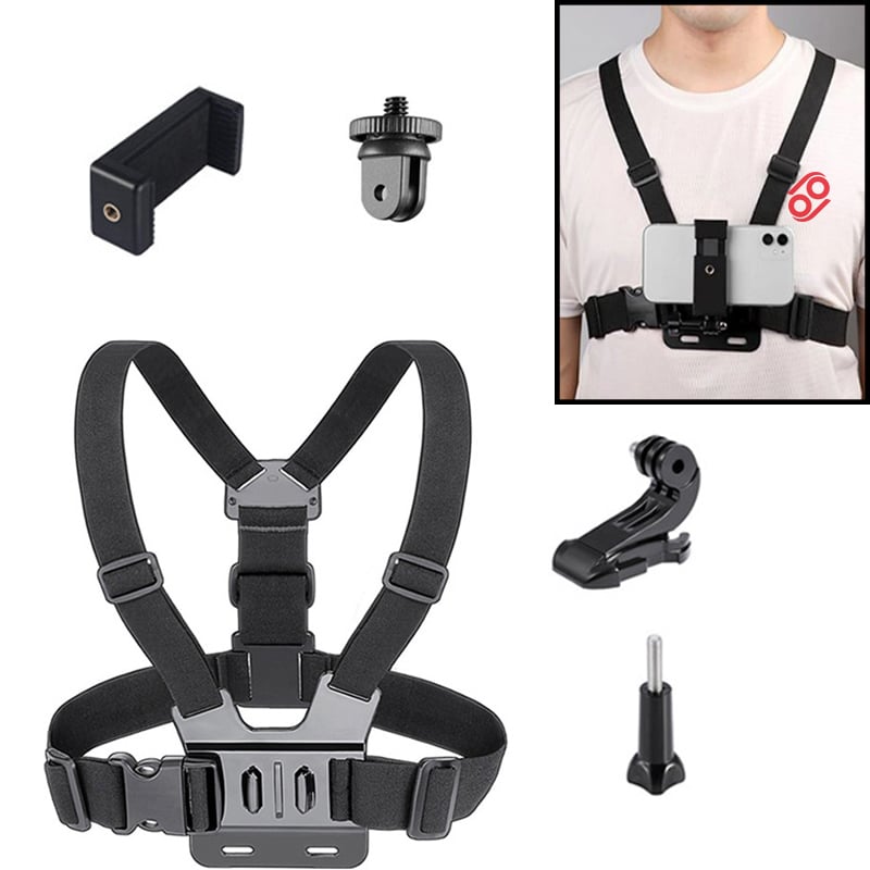 Picture of GoPro Chest Mount Strap – Adjustable Action Camera Harness with J-Hook | Compatible with DJI Osmo Action, Insta360 & Smartphones - Black