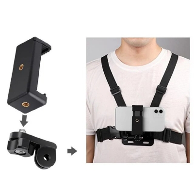 Picture of GoPro Chest Mount Strap – Adjustable Action Camera Harness with J-Hook | Compatible with DJI Osmo Action, Insta360 & Smartphones - Black