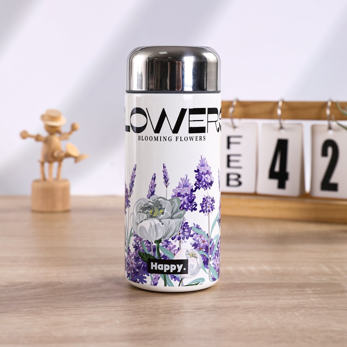 Picture of 300ml High Quality SS Thermos Water Bottle -Purple Flower