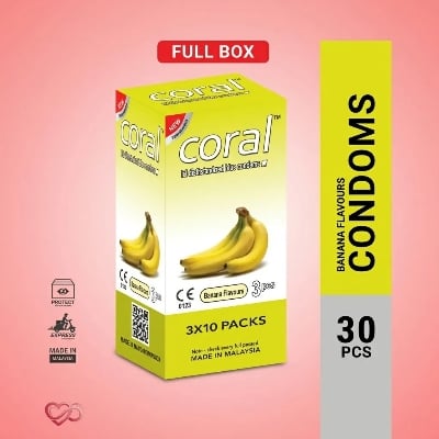 Picture of Coral Banana Flavor Condom Full Box (10's Pack (30 Pcs)
