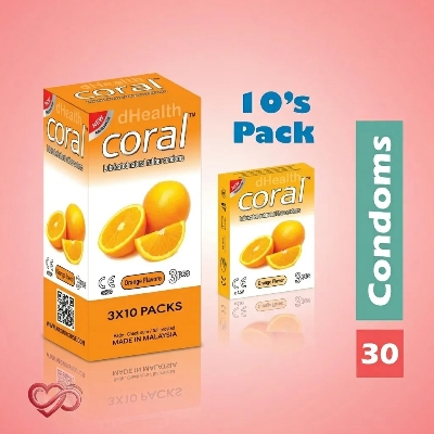 Picture of Coral Orange Flavoured Condom 10 Packet (30 Pcs)-10 PCS Multicolor