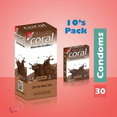 Picture of Coral Chocolate Flavor Condom Full Box 10's Pack (30 Pcs)-104 CHOCOLATE