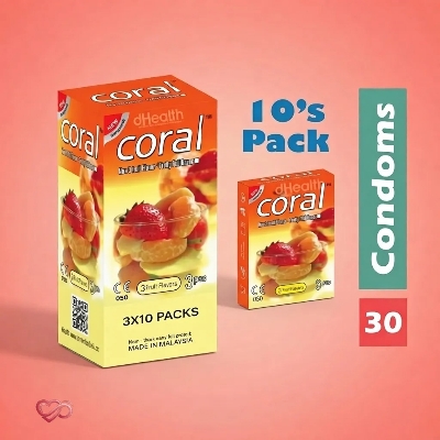 Picture of Coral 3 Fruits Flavor Condom Girl Full Box 10's Pack (30 Pcs)-Multi 3 Pcs