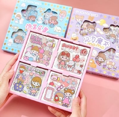 Picture of 100 sheets Cute Cartoon MoMo Waterproof PET Diary Decoration Cute Pattern Die Cut Sticker, DIY Decoration Sticker-Blush Pink