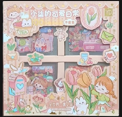 Picture of 100PCS/SET Stickers Gift Cute Cartoon Ins Sweetheart Girl Material Diary Decorative Stickers Kawaii Planner Stickers |