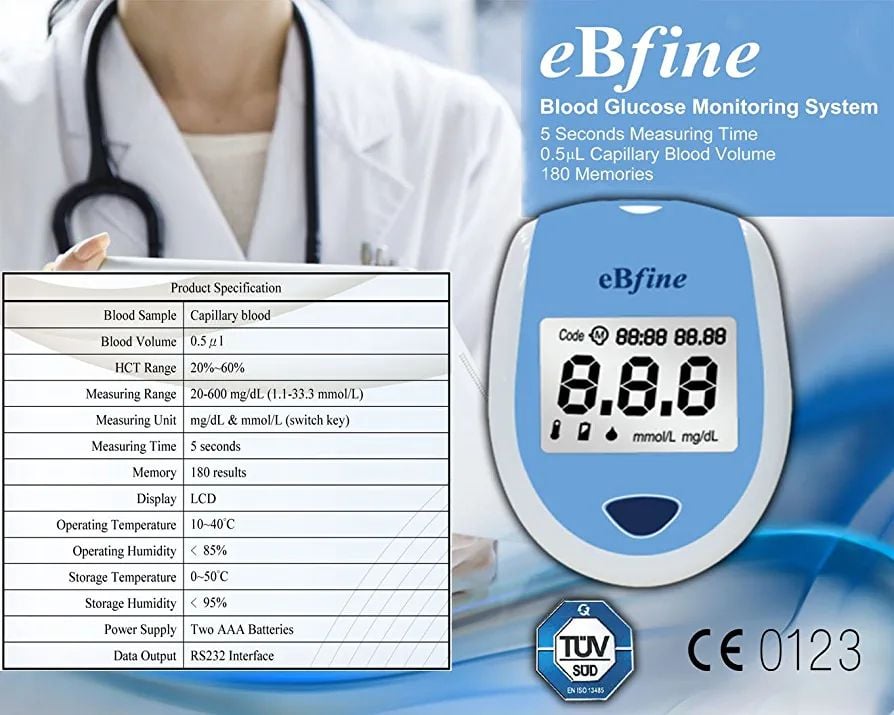 Picture of EBfine Blood Glucose Monitoring Testing   Blood Glucose Meter Diabetic Monitoring Machine | |-Multicolor