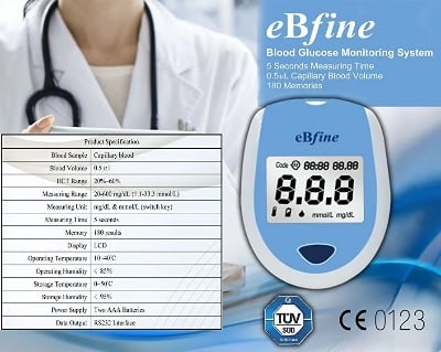 Picture of EBfine Blood Glucose Monitoring Testing   Blood Glucose Meter Diabetic Monitoring Machine | |-Multicolor