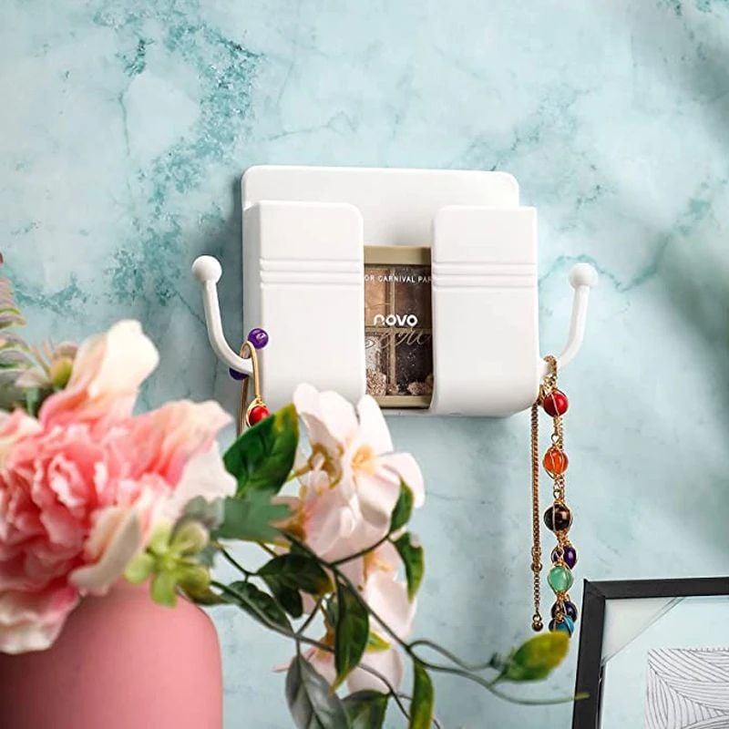 Picture of Wall Mounted Mobile Phone Holder Multifunction Holder Remote Control Storage Box Charger Hook Cable Charging Dock Stand-Multicolor