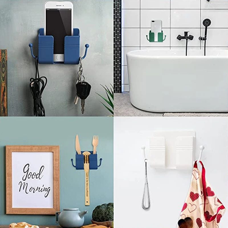 Picture of Wall Mounted Mobile Phone Holder Multifunction Holder Remote Control Storage Box Charger Hook Cable Charging Dock Stand-Multicolor