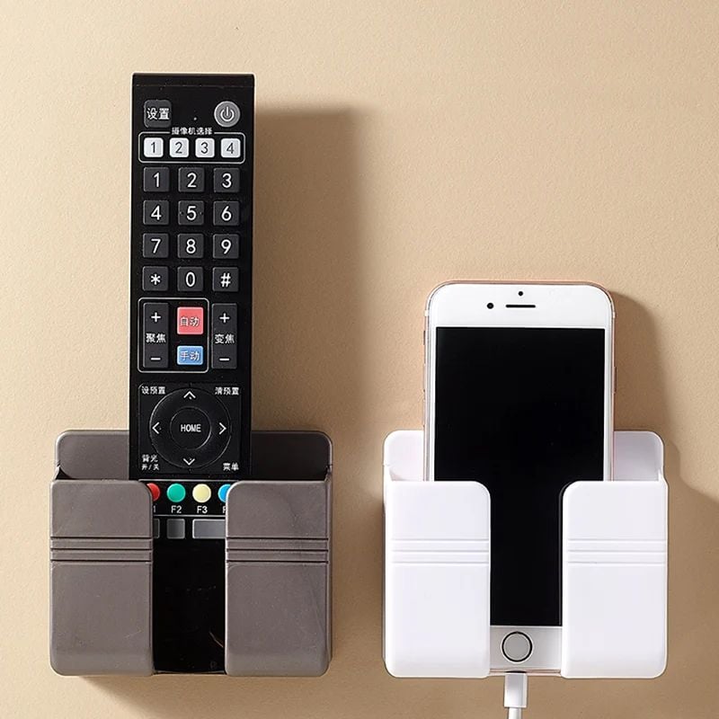 Picture of Multifunction Punch Free Wall Mounted Storage Box Organizer TV Remote Control Mounted Mobile Phone Plug Charging Holder 2pics-Brown