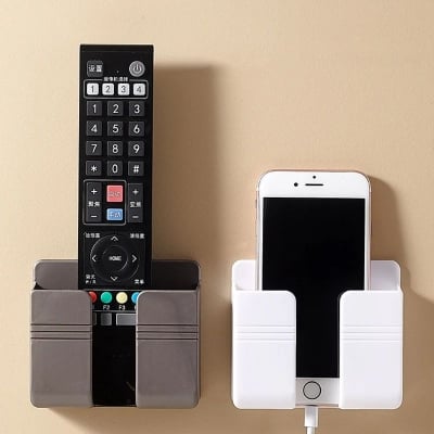 Picture of Multifunction Punch Free Wall Mounted Storage Box Organizer TV Remote Control Mounted Mobile Phone Plug Charging Holder 2pics-Brown