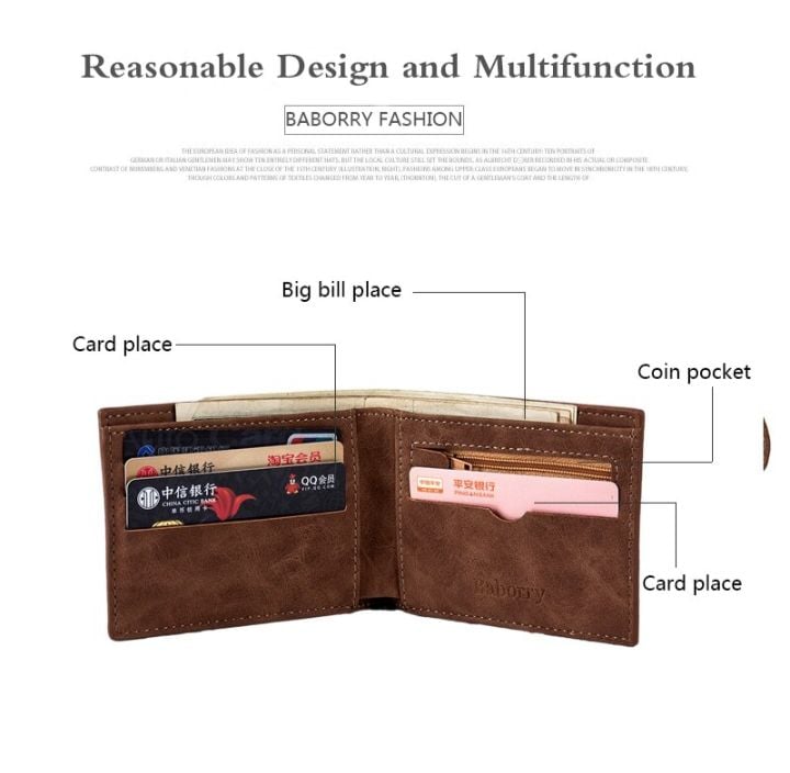 Picture of Mens Short Wallet Fashion Light Face Soft Leather Mens Horizontal Multifunctional Wallet | https://click.daraz.com.bd/e/_-Brown
