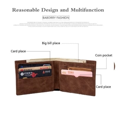 Picture of Mens Short Wallet Fashion Light Face Soft Leather Mens Horizontal Multifunctional Wallet | https://click.daraz.com.bd/e/_-Brown